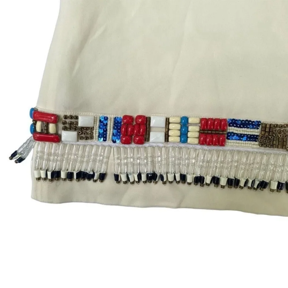 Tory Burch Jace cream blouse with multicolored beads western Aztec vintage Size4 - Picture 5 of 14